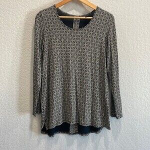 J. Jill Wearever Collection Black & White Pattern Long Sleeve Blouse S Petite